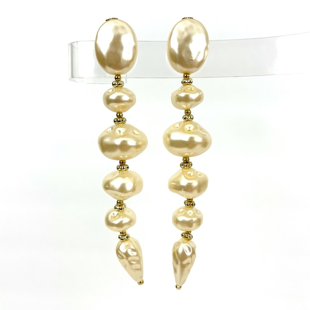 Vintage Long Faux Pearl Statement Earrings